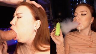 The girl made a blowjob while smoking a cigarette