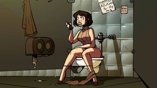 The girl is the barista in the coffee shop, embodying Bombshell Barista 2