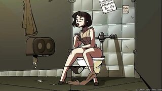 The girl is the barista in the coffee shop, embodying Bombshell Barista 2