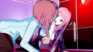 The best threesome sex with Miku and Nino in hentai