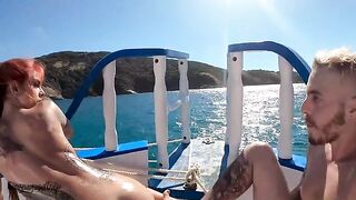 Redhead beauty Ms Red X enjoys public sex on a boat