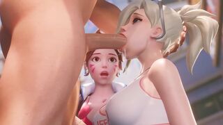Mercy teaches DVA how to make a deepthroat blowjob in this hot Overwatch 3D porn