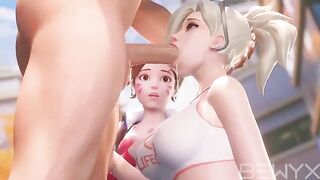 Mercy teaches DVA how to make a deepthroat blowjob in this hot Overwatch 3D porn