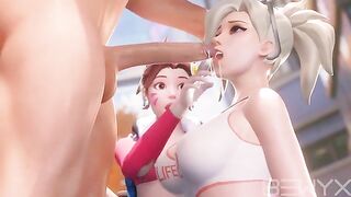 Mercy teaches DVA how to make a deepthroat blowjob in this hot Overwatch 3D porn
