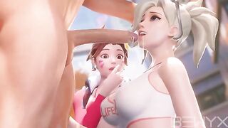 Mercy teaches DVA how to make a deepthroat blowjob in this hot Overwatch 3D porn