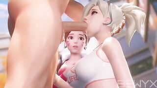 Mercy teaches DVA how to make a deepthroat blowjob in this hot Overwatch 3D porn