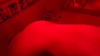Blonde wanking with toys in the bathroom, big cock coming