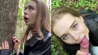 A small breasted girl has sex in the forest with a stranger