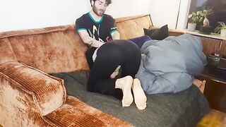 A couple has sex under the blanket, absolutely real