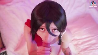 Mikasa Ackerman from Attack on Titan gets her pussy full of cum in this hot cosplay video