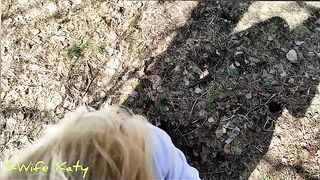 A sexy girl has an orgasm while walking in the forest