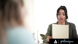 Busty lawyer Vanessa Sky seduced her client, getting intimate in a steamy session