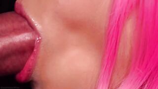 Sensual milk blowjob with pink hair and cum in mouth ASMR