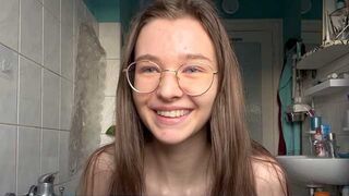 The kitchen is wet after the German teen's squirting orgasm