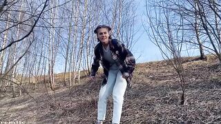 A beautiful girl went camping, but she is not alone