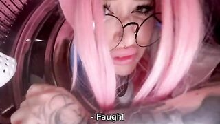 My stupid stepsister got her head stuck in the washing machine and I pulled my cock out
