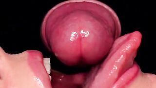 Close up action with the best sloppy blowjob for cum