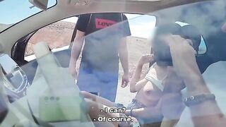 The guy is fucking with his cock in the yard and a passing woman cuts him off