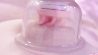 A girl masturbates with a toy and shows her wet pussy in POV