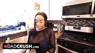Busty ebony stepdaughter Lily Starfire doesn't wear a bra at home