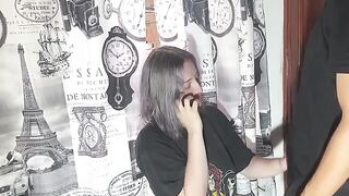 A very unfaithful girl gets intimate with her stepbrother while on the phone with her boyfriend