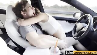 A young girl has sex in the car on her way home from work