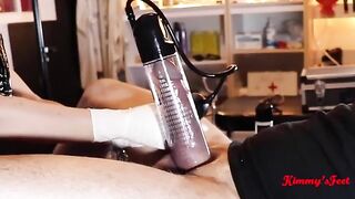 The guy used a cock pump and experienced an intense orgasm with cum shooting everywhere