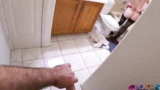 A stepson got his stepmom naked and wet in the bathroom, it all started with curiosity