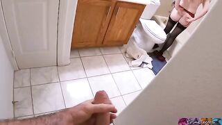 A stepson got his stepmom naked and wet in the bathroom, it all started with curiosity
