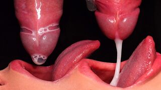 A close-up shot of the best condom milking blowjob with intense action