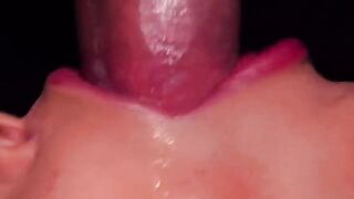 A close-up shot of the best condom milking blowjob with intense action