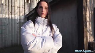 Brunette fucks hard with stranger in the basement for cash