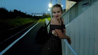 The confused baby waited for the train and got a cock, creampie, and cum in public