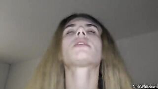 Skinny teen with pink lips shakes ass on my big balls