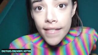 Tiny Harmony Wonder gets her throat fucked and face covered