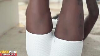 Black MILF yoga teacher squirts all over her client’s cock