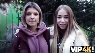 First time with two guys for a young beauty, a thrilling experience captured by VIP4K