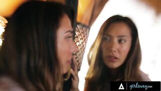Beautiful girl Eva Lovia has sex with her wife in a rented cabin