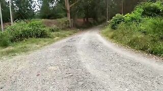A beautiful woman met a friend in the forest and had great sex