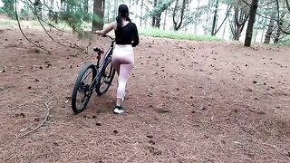 A beautiful woman met a friend in the forest and had great sex