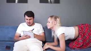 Stepsister lets pervert stepbrother cum on her face for doing homework
