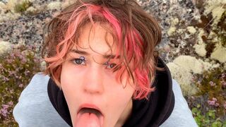 A hot chick is fucking on the stone in a romantic outdoor scene
