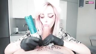 Getting a tattoo at home can be painful, but a blowjob makes it pleasurable