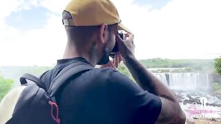 A hot waterfall makes the couple forget their troubles and just enjoy the moment