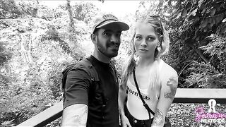 A hot waterfall makes the couple forget their troubles and just enjoy the moment