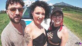 Foursome sex with Italian girls in a camper van - the best outdoor fuck