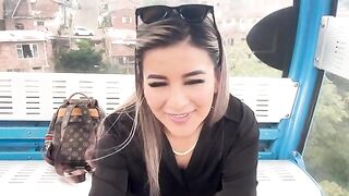 Blonde girl has sex on the cable car in her city with a guy she met online