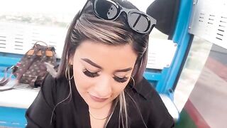 Blonde girl has sex on the cable car in her city with a guy she met online