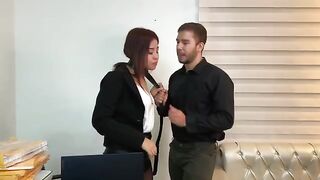 A hot secretary in stockings is fucking with her boss hard