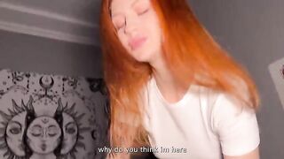 The red-haired beauty passionately sucks cock and fucks in POV